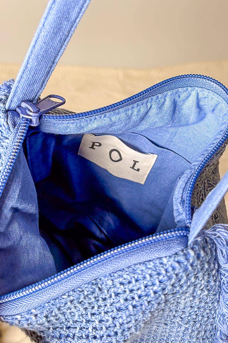 Handmade Embroidered Crossbody Denim Blue Bag: DENIM BLUE / Os