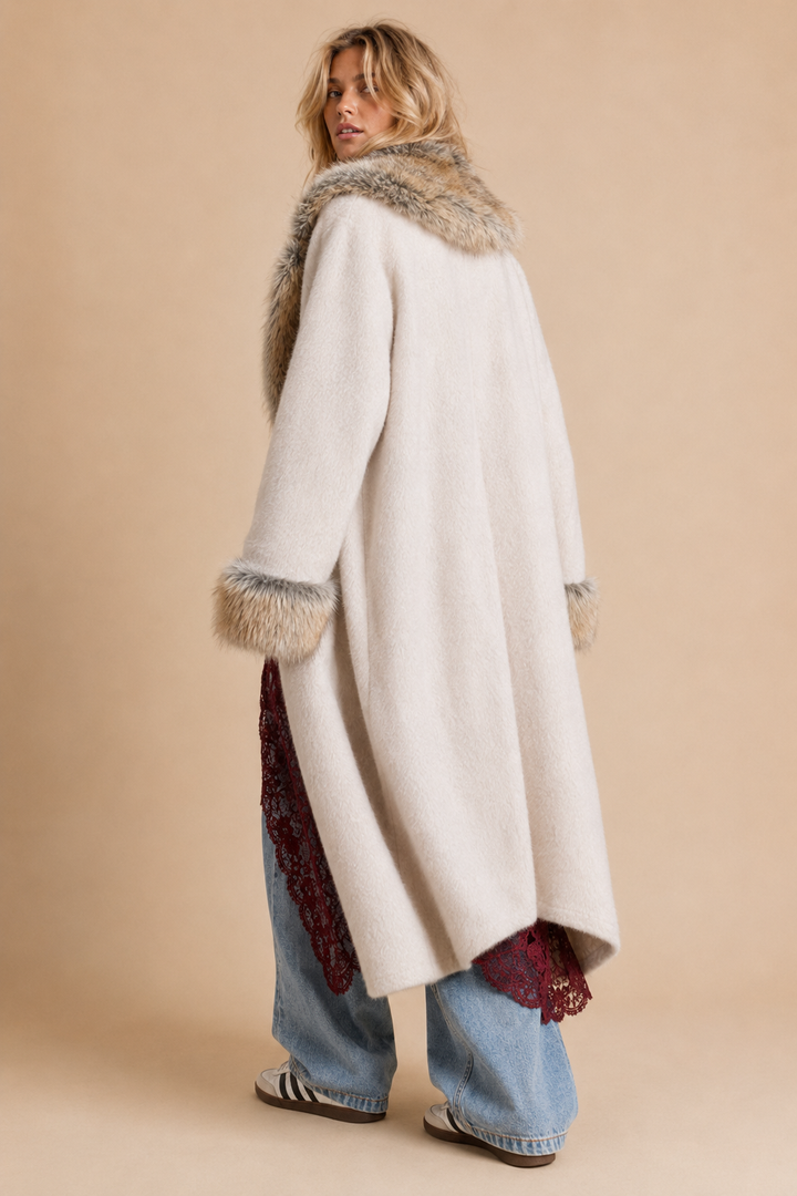 Luxe Faux Fur Trim Longline Coat