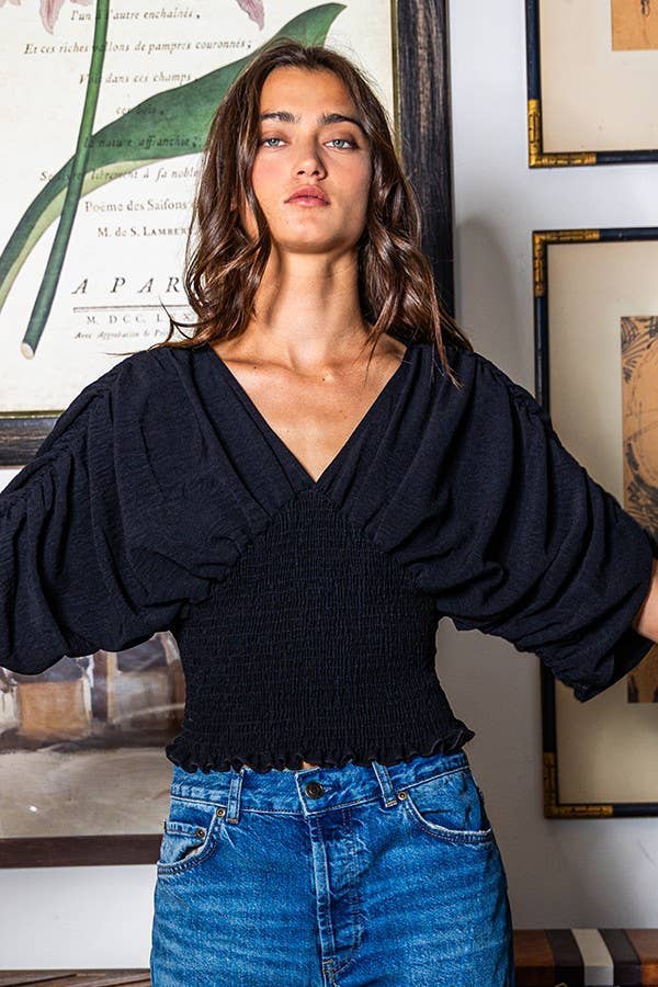 Ruched Dolman Sleeve Solid Blouse