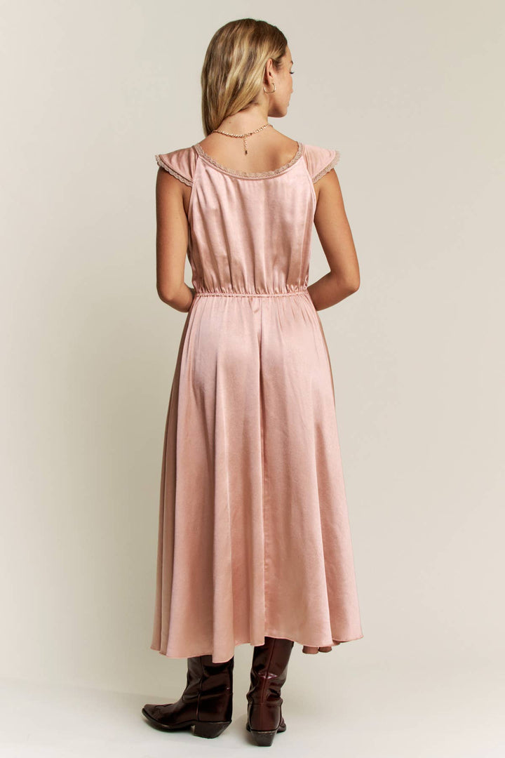 Lace trim Silky midi dress