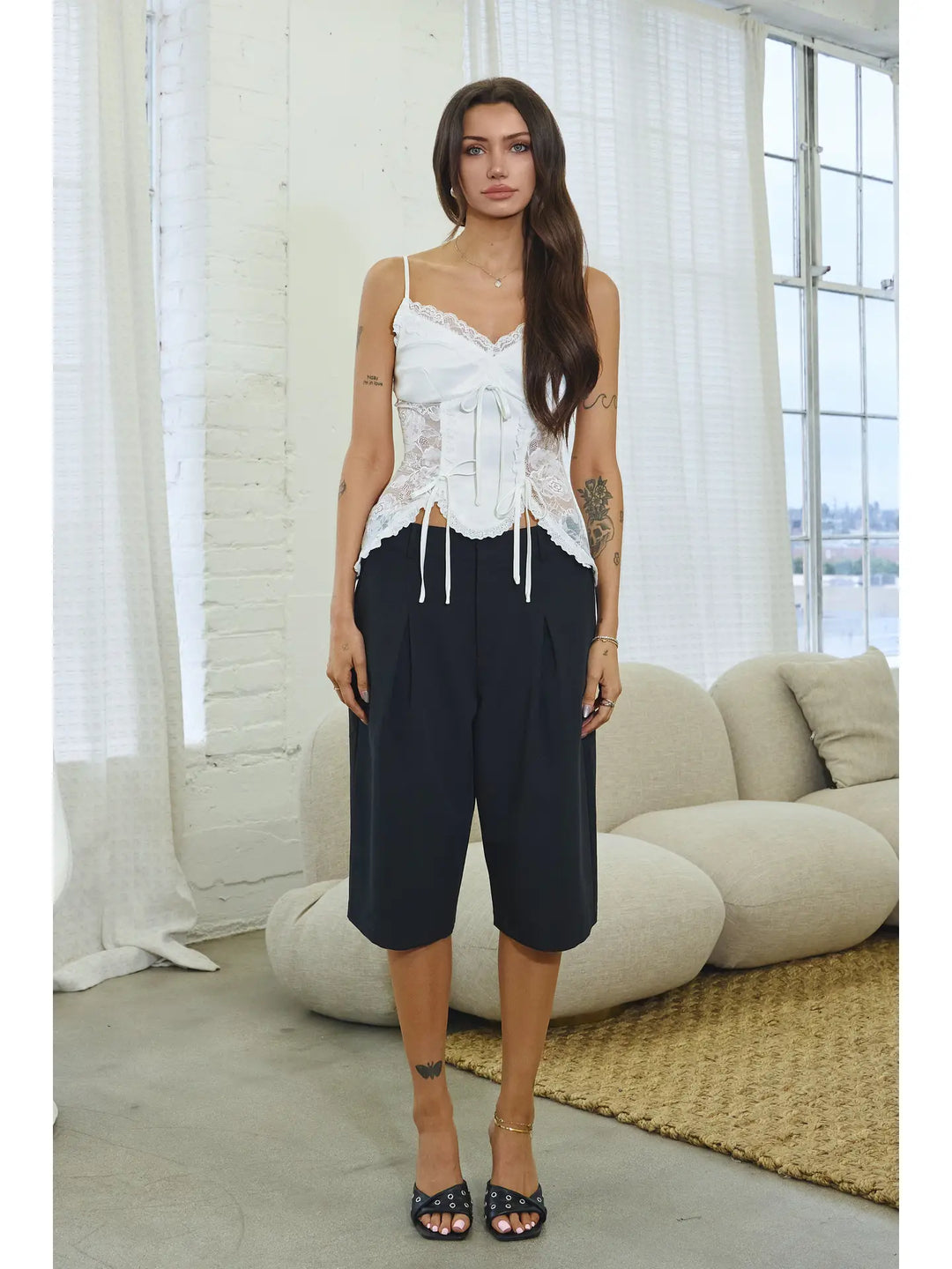 Bermuda Shorts w/ Pintuck Detail