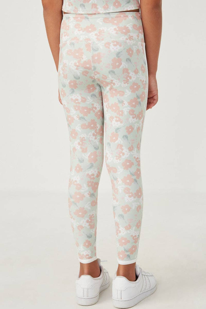 Girls Side Stripe Floral Leggings