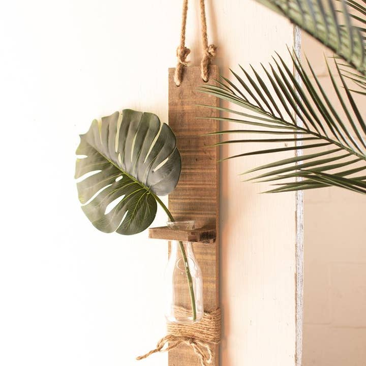 Glass Vase On Recycled Wood & Rope Hanger