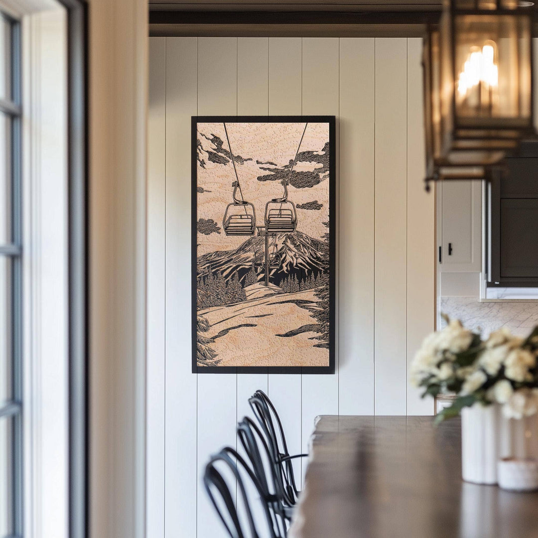 Vintage Chairlift Engraved Illustration