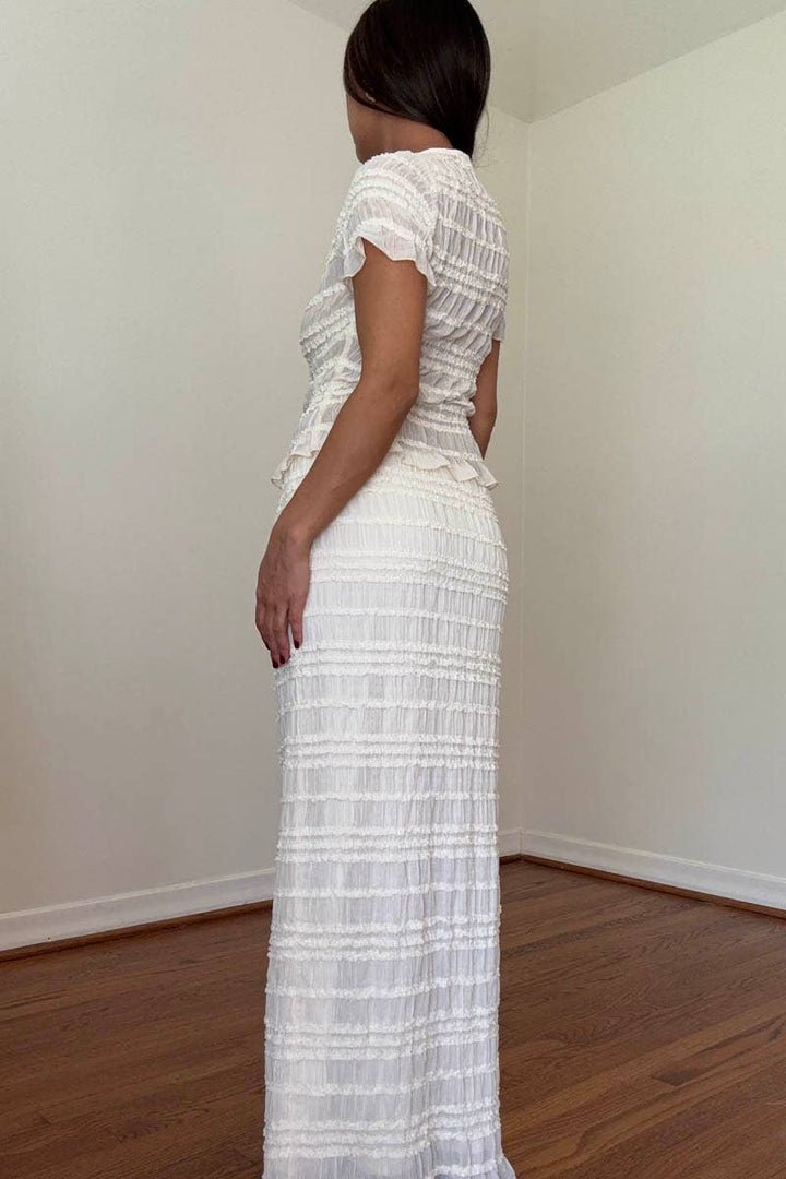 Crinkle Shirred Top & Midi Skirt Set
