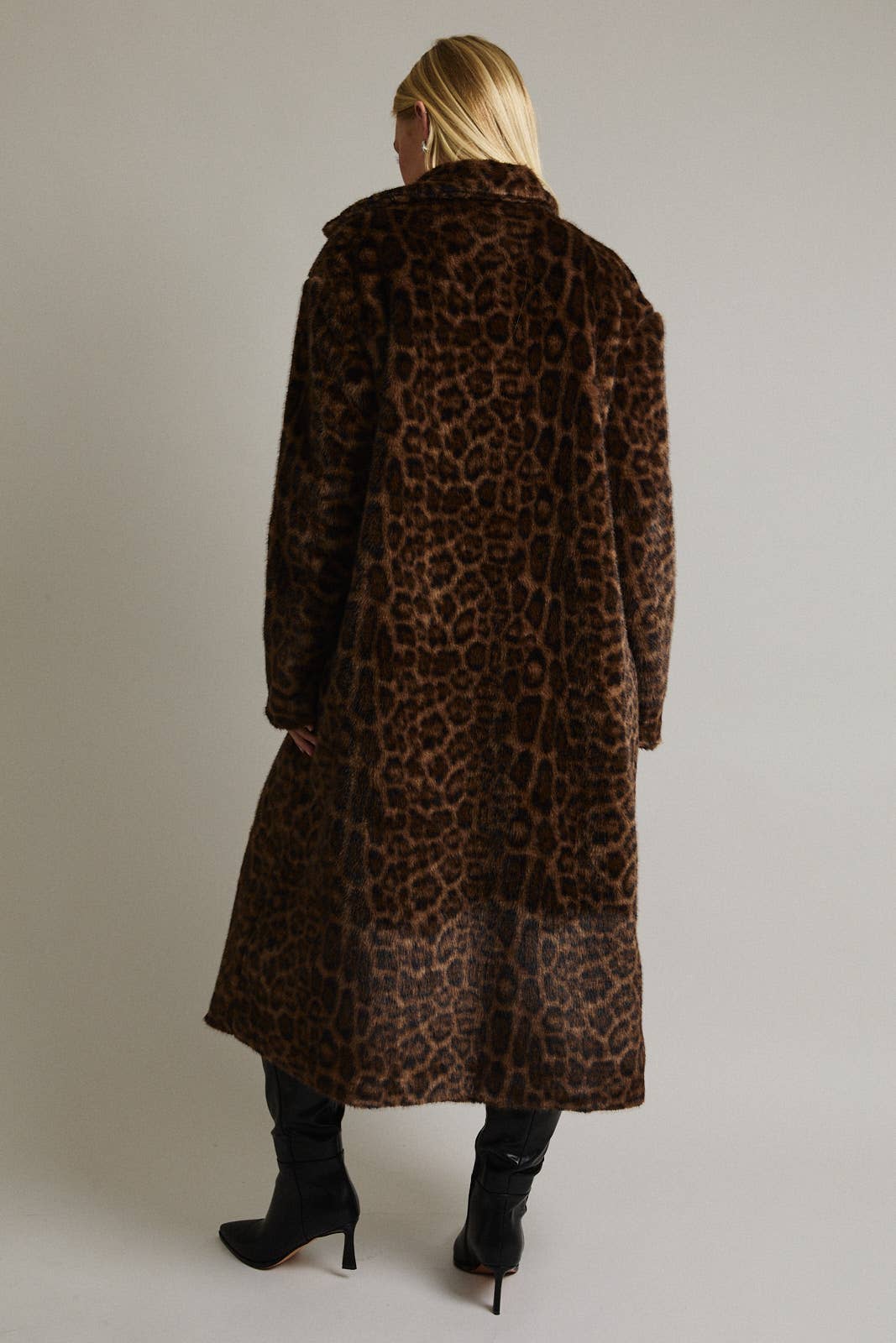 Leopard Faux Fur Long Coat Jacket