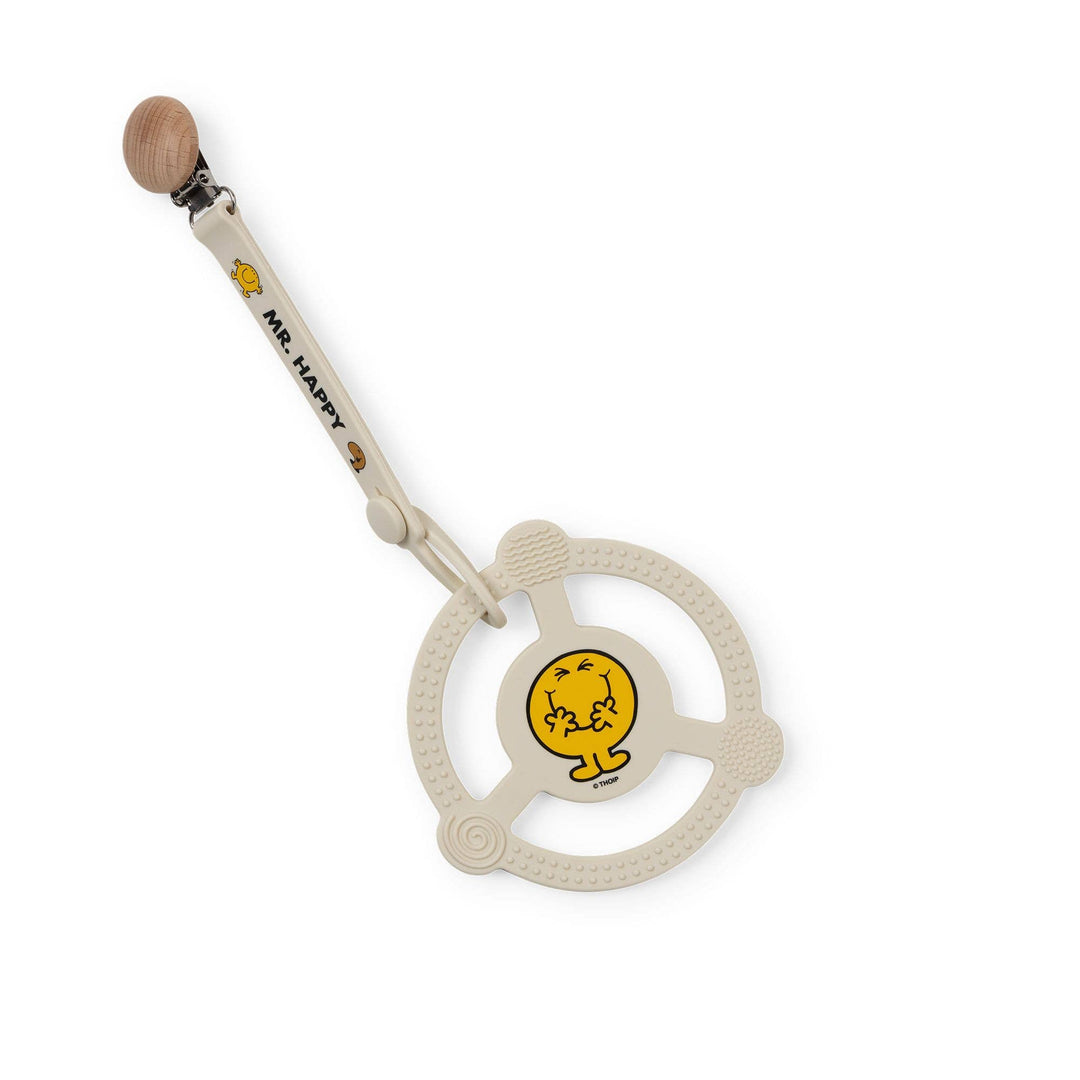 Silicone Teether Ring w Detachable Clip Mr. Happy