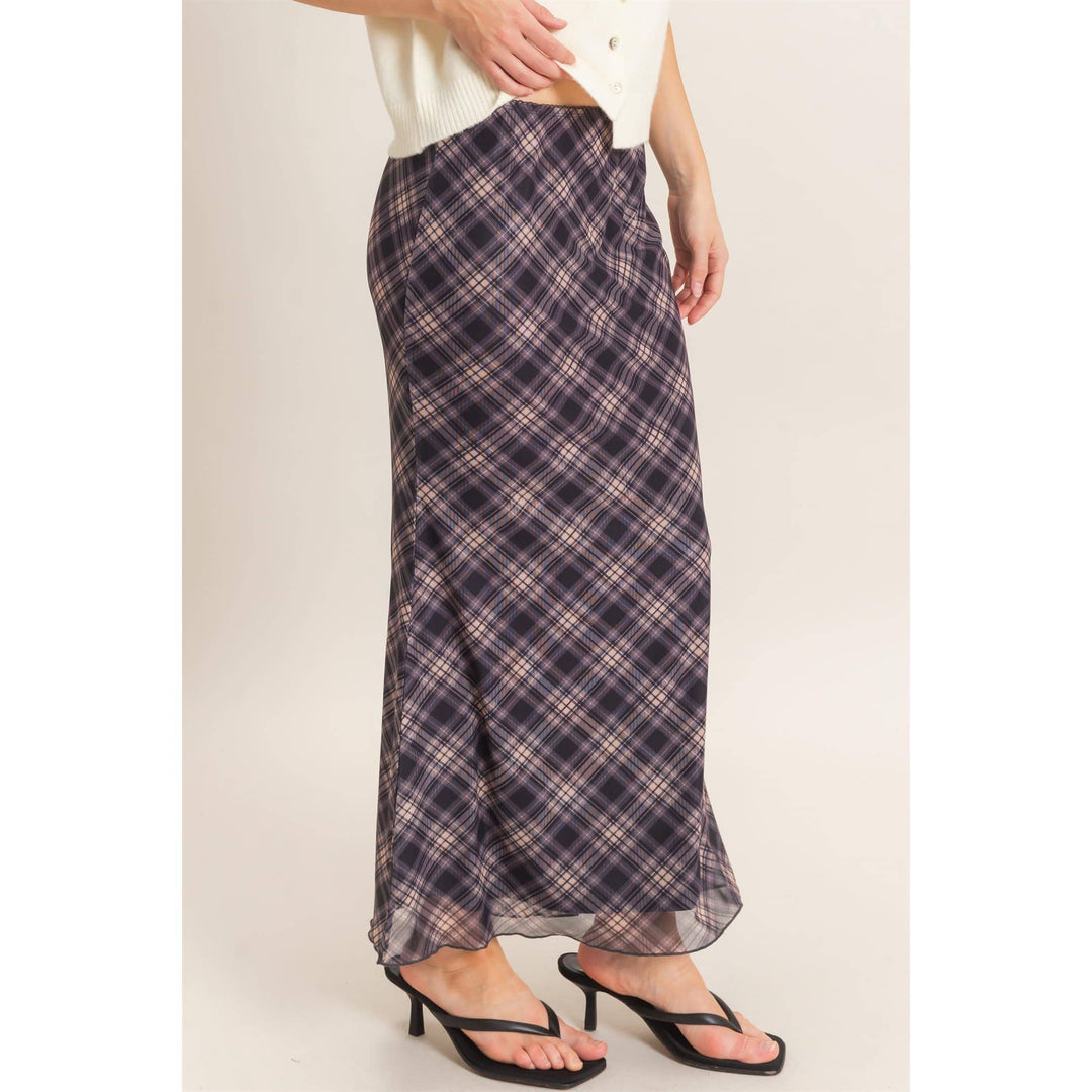 Plaid Mesh Maxi Skirt