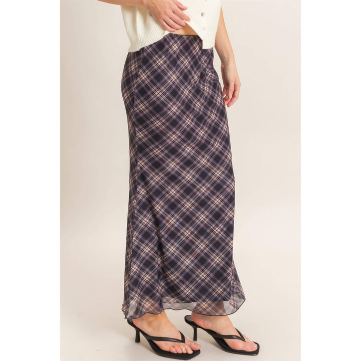 Plaid Mesh Maxi Skirt