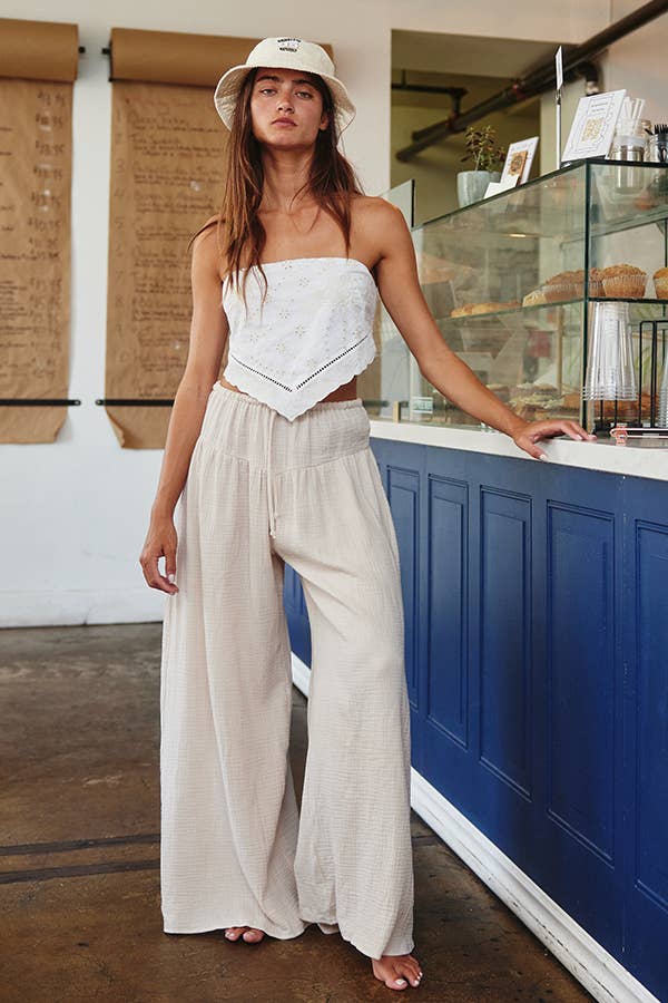 Wide Leg Drape Cotton Gauze Pants