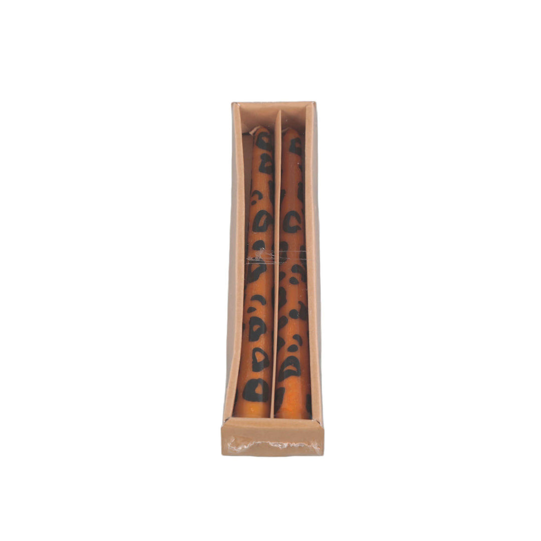 Set of Hand Painted Brown Leopard Candles