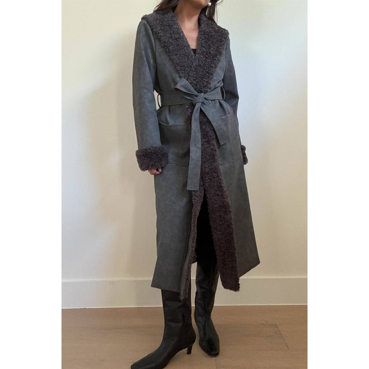 Faux Fur Trimmed Leather Coat