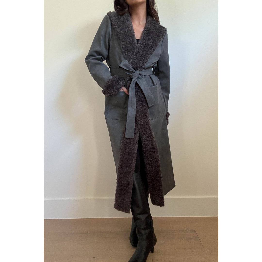 Faux Fur Trimmed Leather Coat