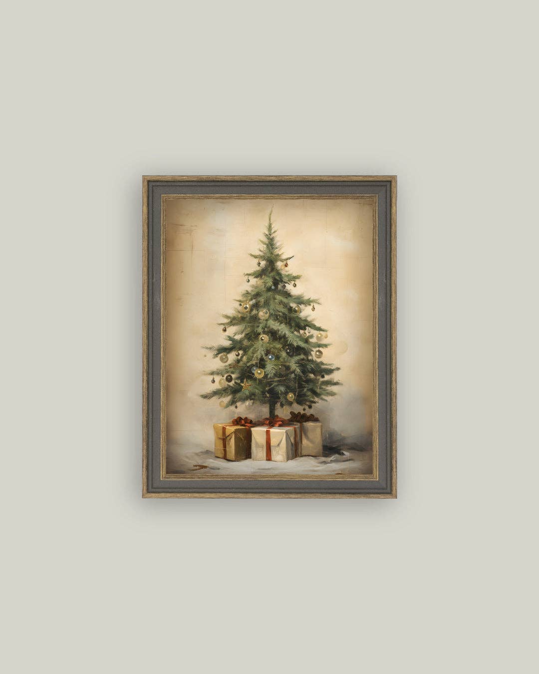 Christmas Tree with Presents Framed Antique