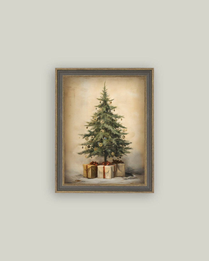 Christmas Tree with Presents Framed Antique