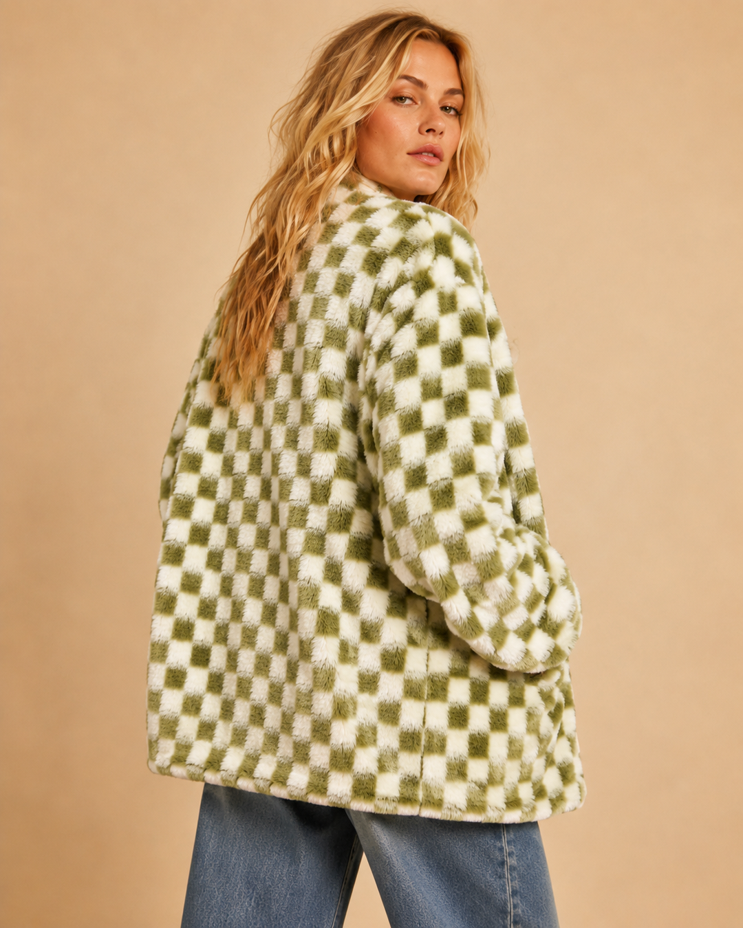Checkmate Faux Fur Cardigan Jacket