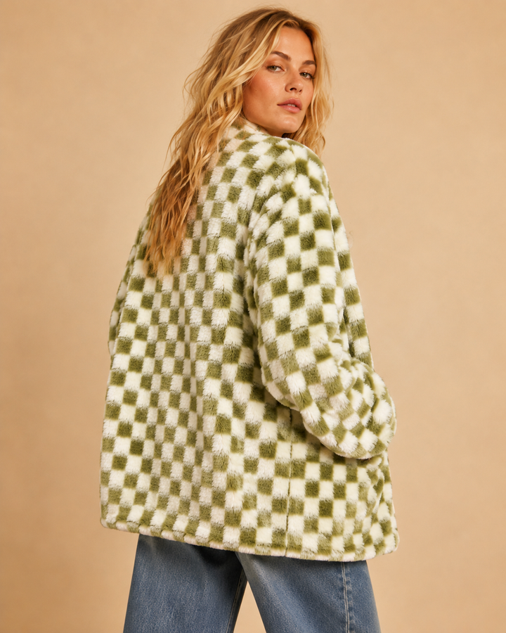 Checkmate Faux Fur Cardigan Jacket