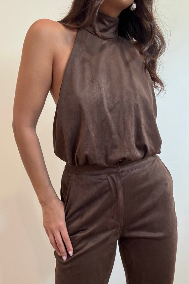 Faux Suede Flared Pants