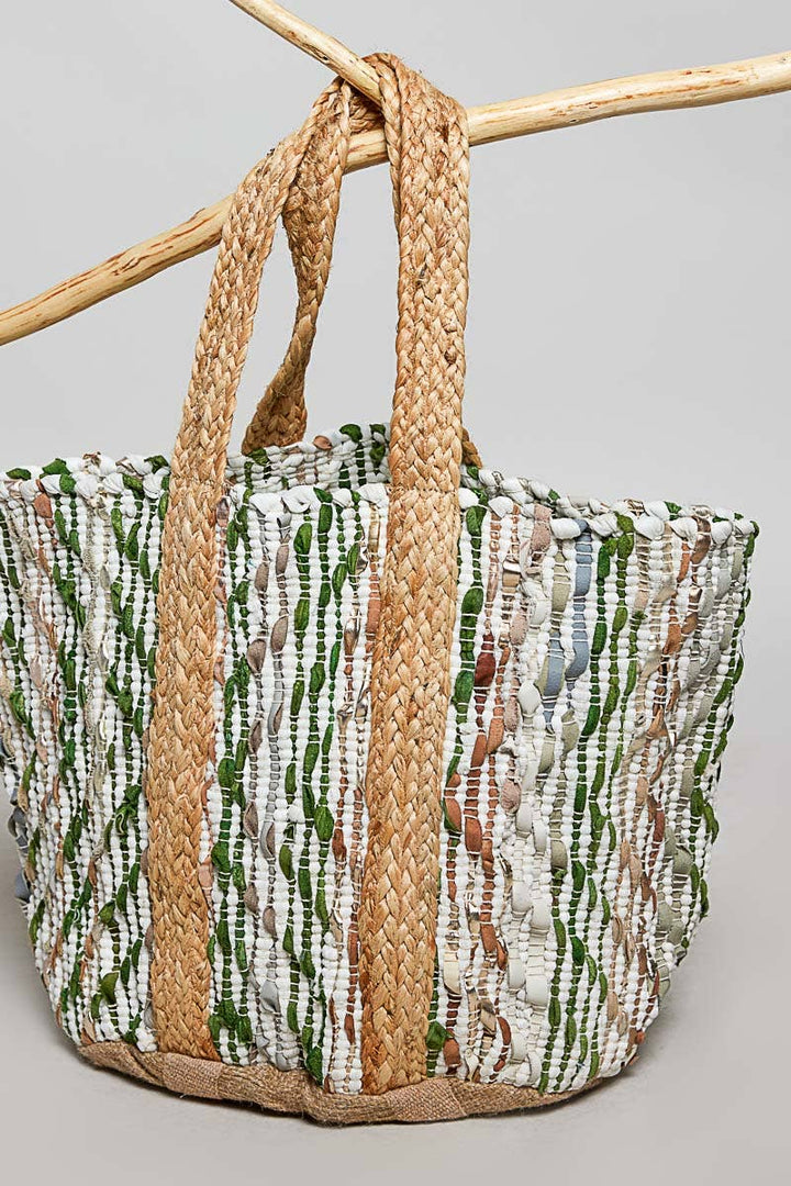 Botanical Green Stripe Woven Tote