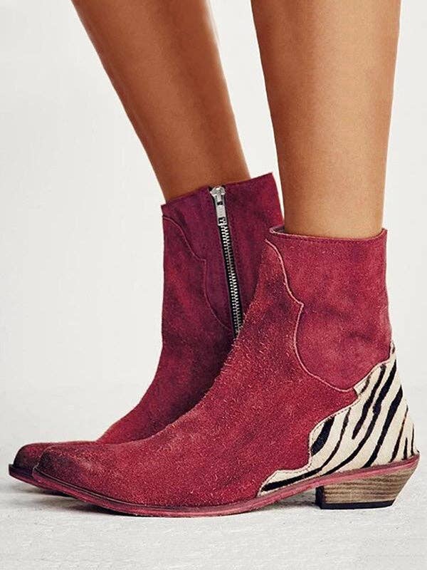 Zipper Low Heels Ankle Boots