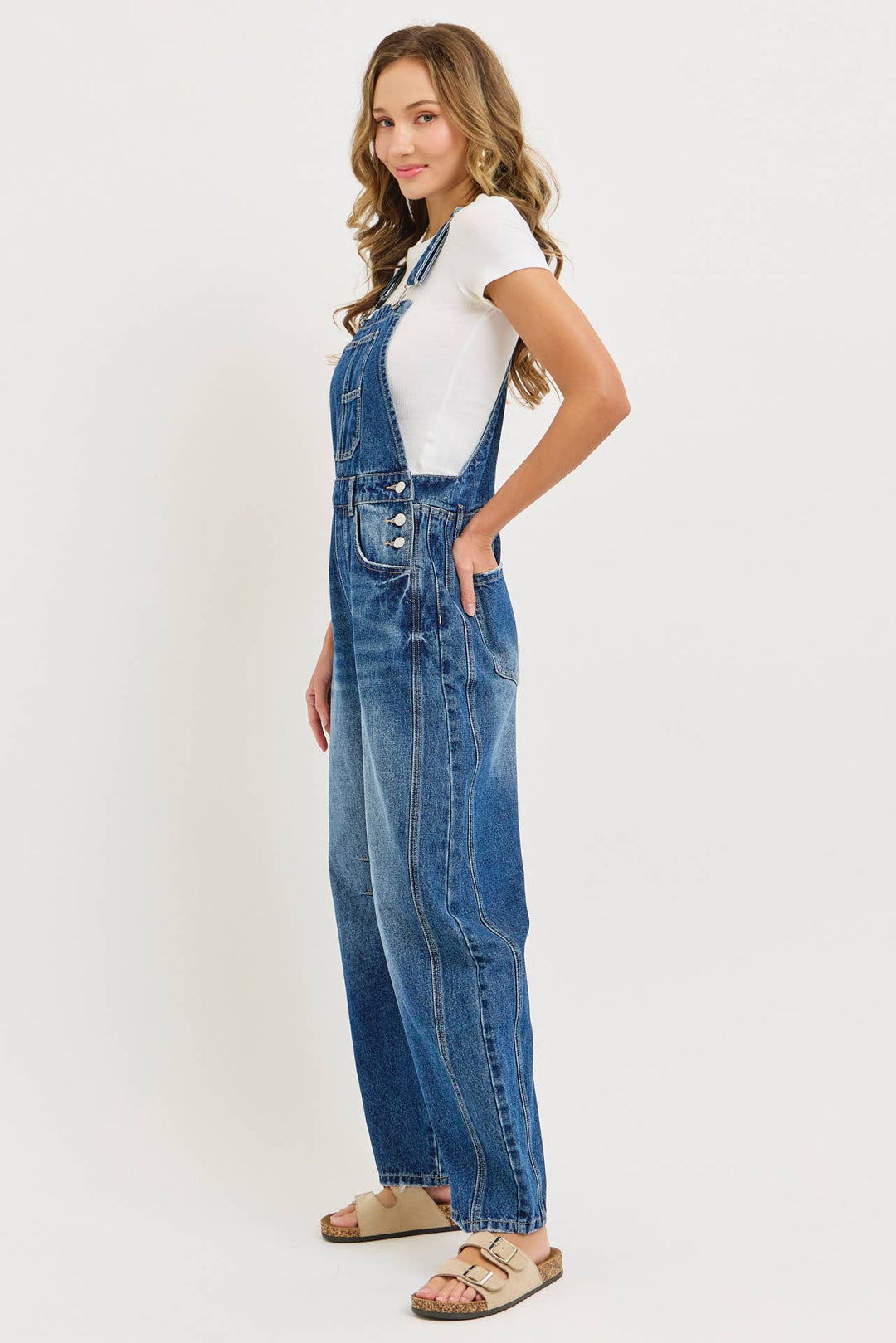 BARREL-LEG DENIM OVER-ALLS