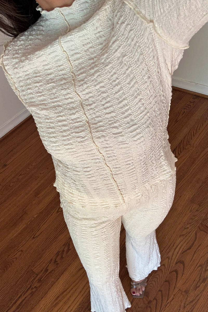Textured High-Neck Flare Pant Set