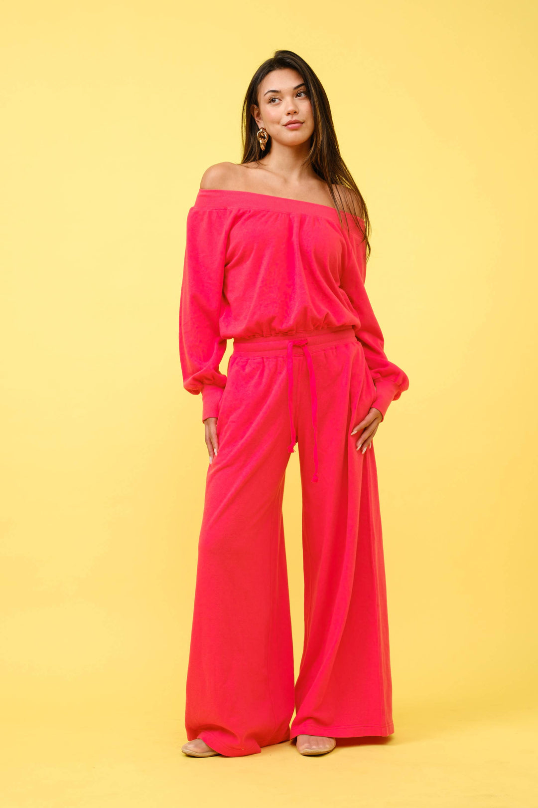 FRENCH TERRY OFF SHOULDER JUMPSUIT
