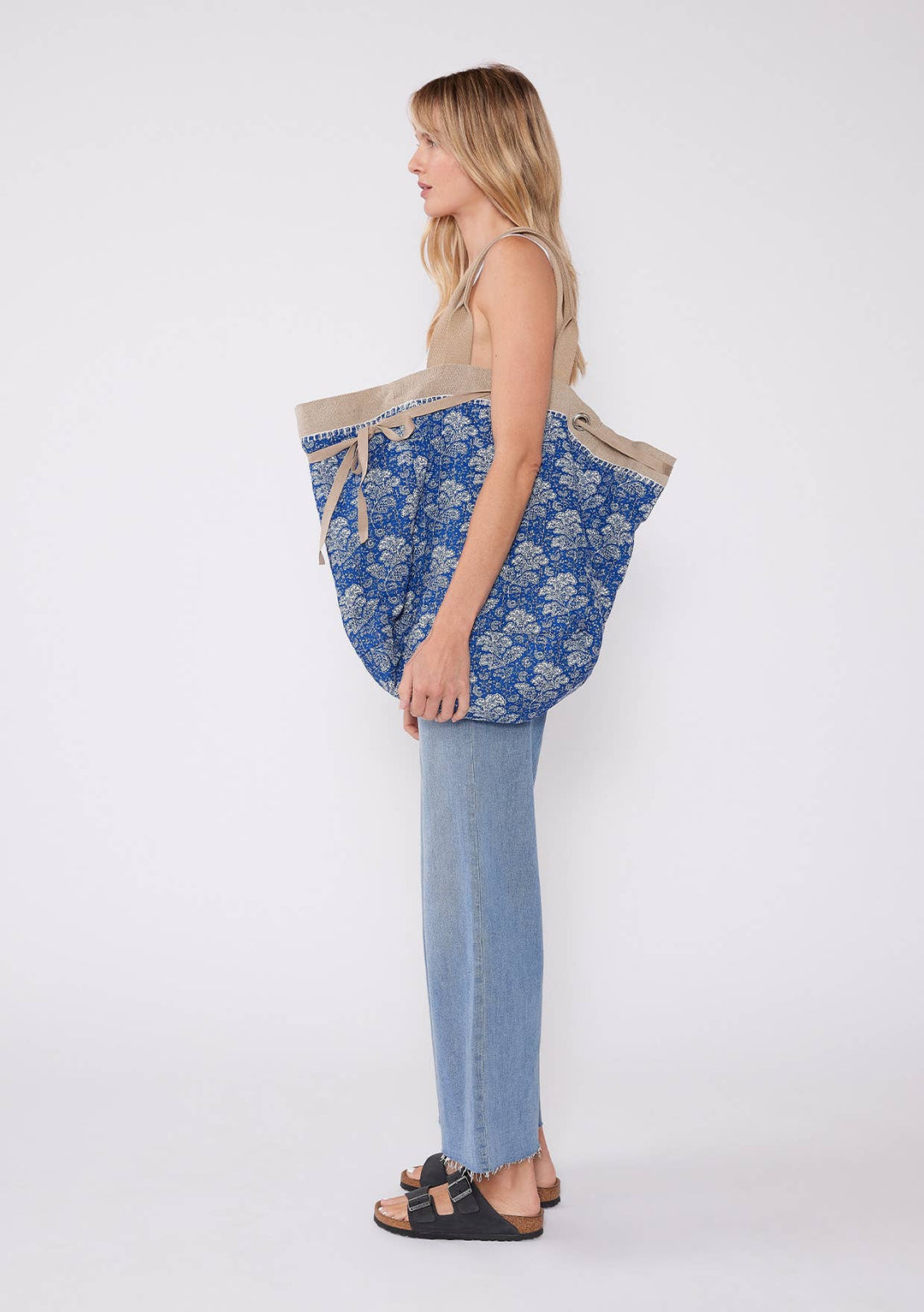 Reversible Canvas Tote Bag with Floral Quilted Interior
