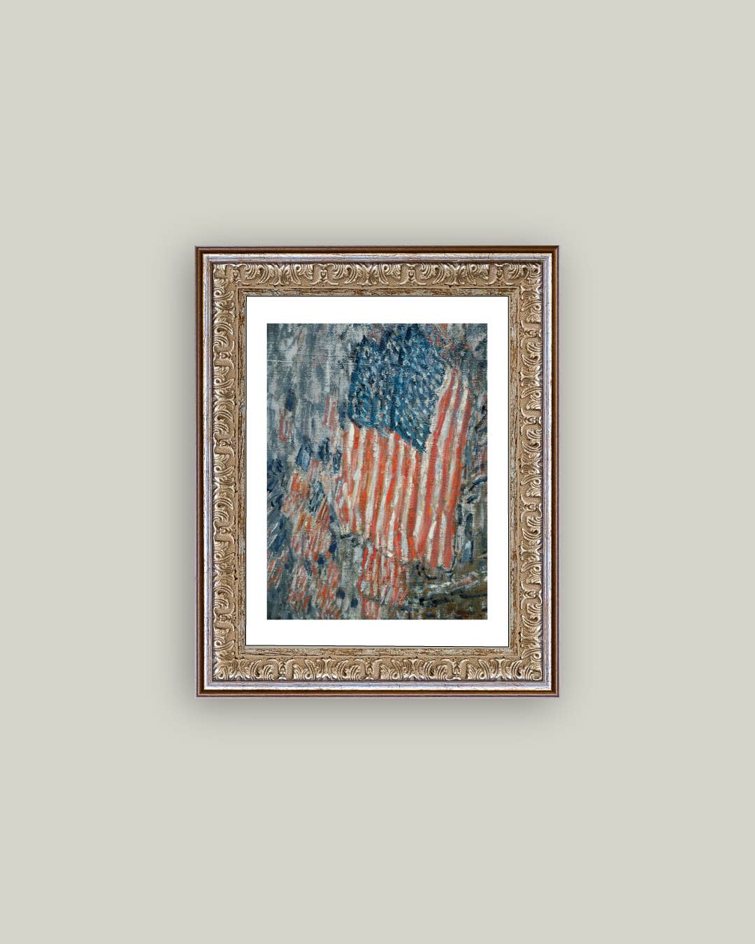Patriotic Flag Print Framed Antique Art