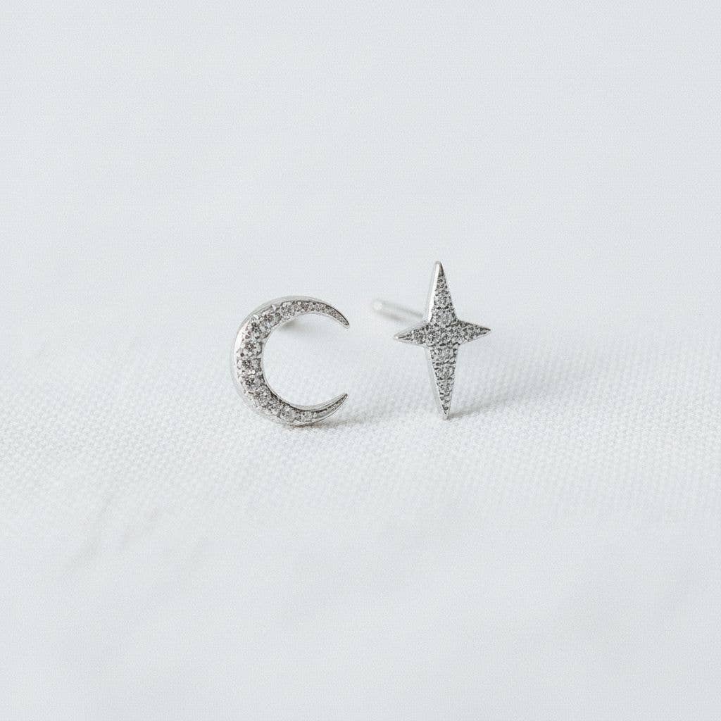 Star and Moon Stud Earrings