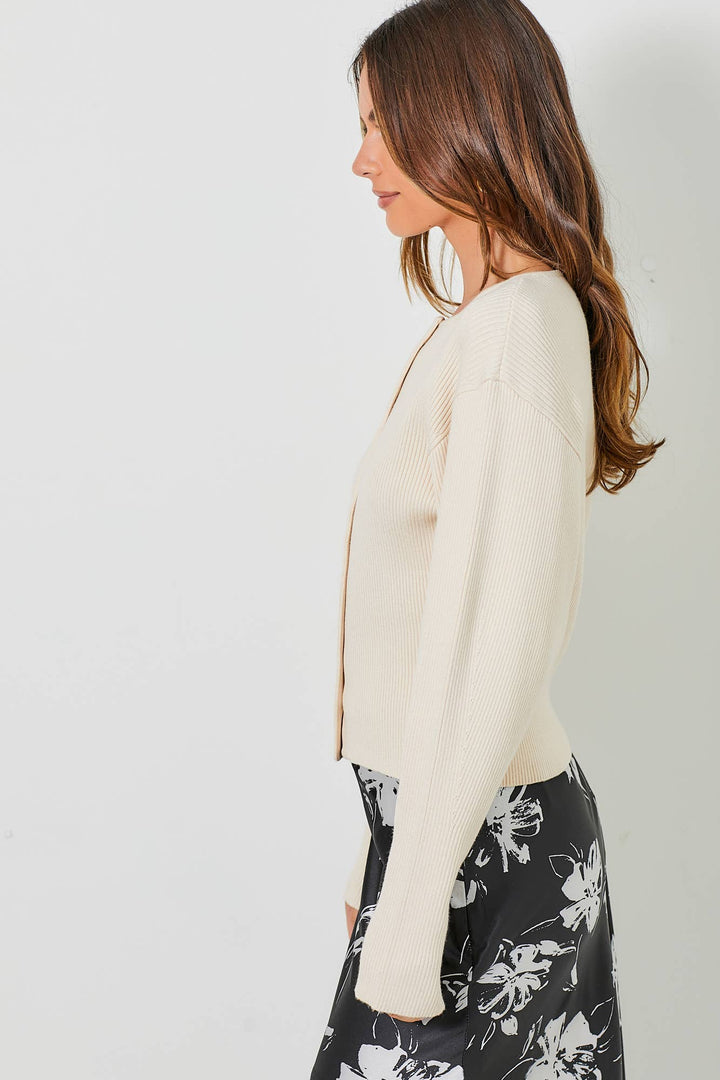 BUTTON RIBBED SWEATER
