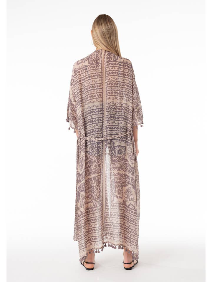 Sheer Tie Front Maxi Kimono