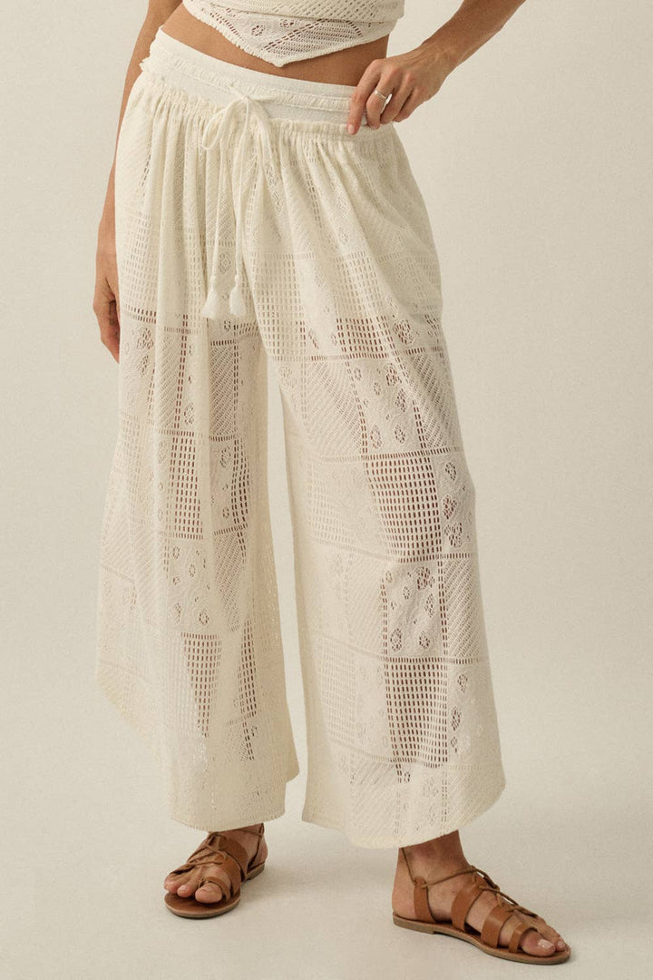 Crochet Lace Wide-Leg Tulip Pants