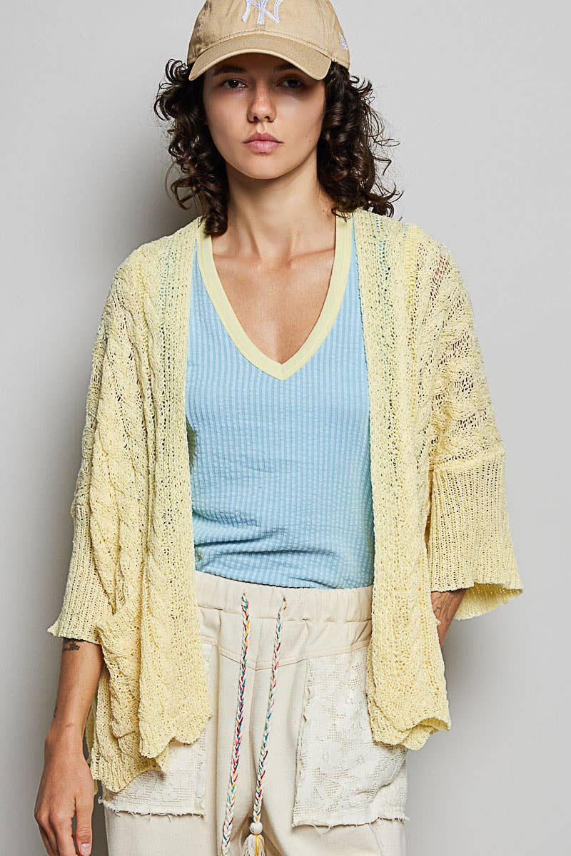 Short Sleeve Cable Sweater Cardigan