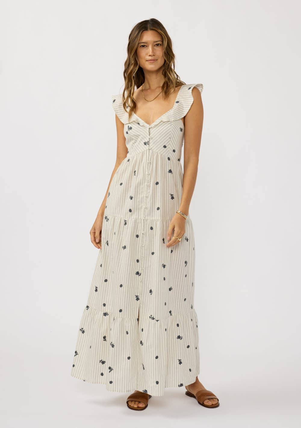 Embroidered Stripe Maxi Dress