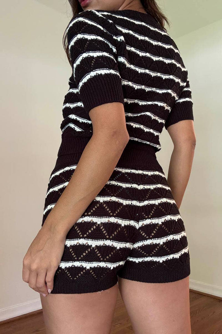 Stripe Knit Top &amp; Shorts Set