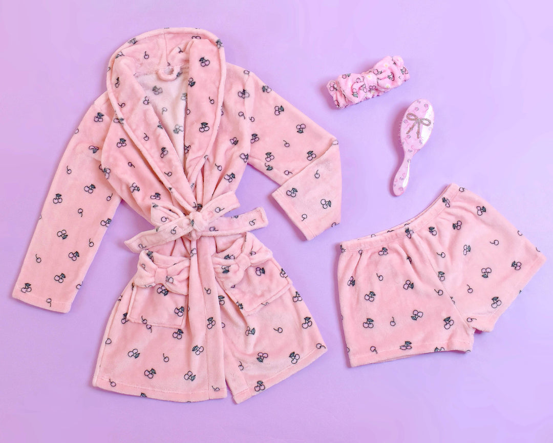 Fleece Cherry Printed Bath Robe