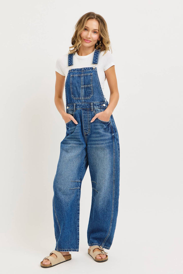 BARREL-LEG DENIM OVER-ALLS