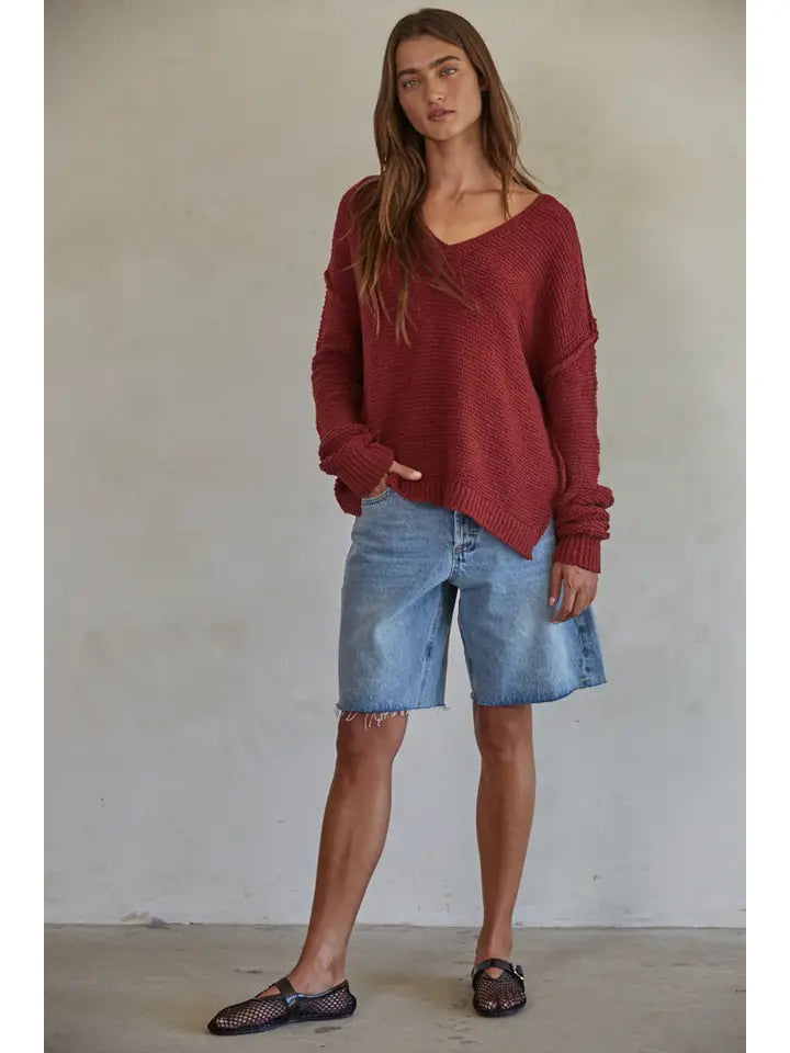 Knit Sweater V-Neck Top