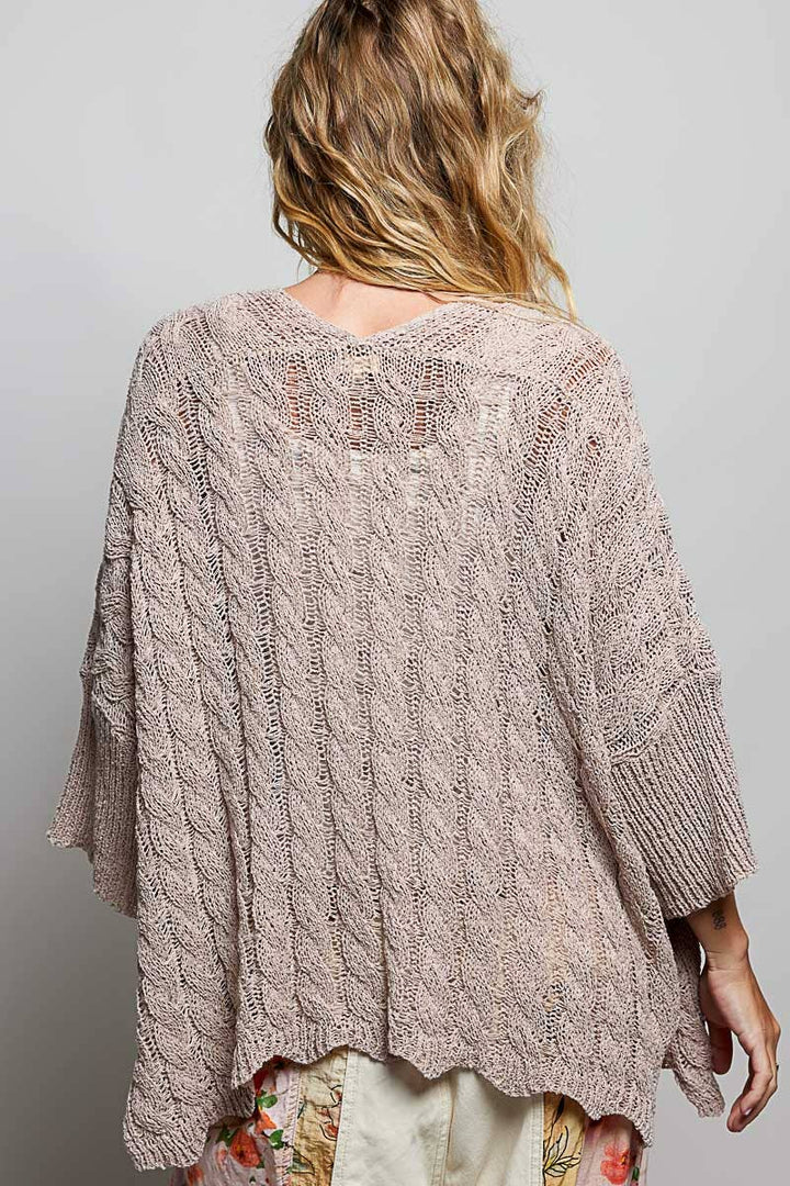 Short Sleeve Cable Sweater Cardigan