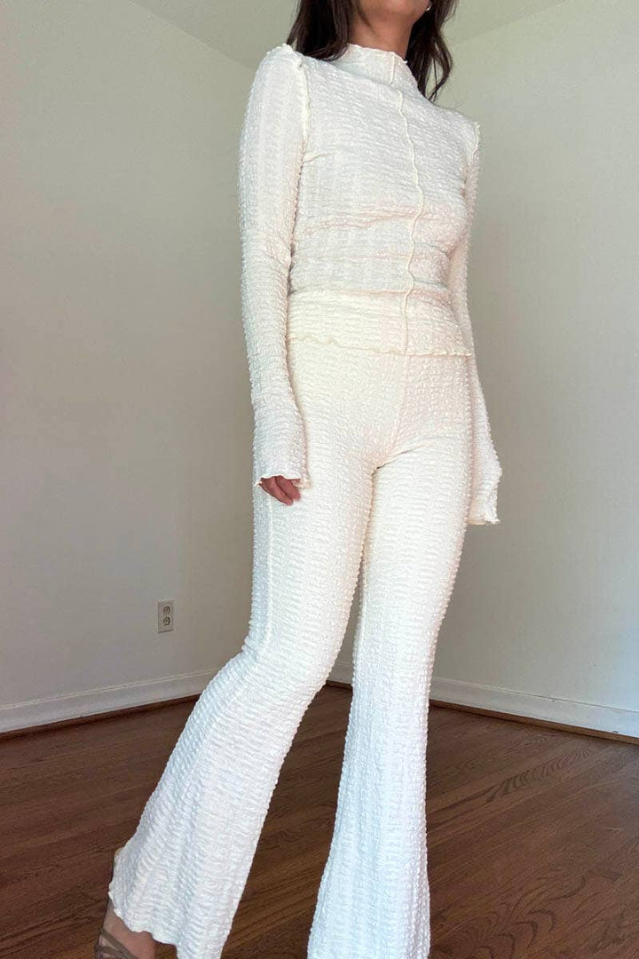 Textured High-Neck Flare Pant Set