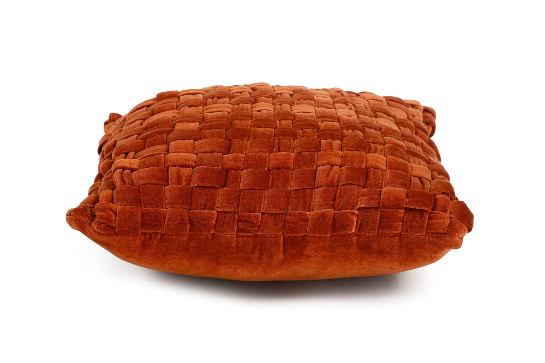 Checked Hand Woven Velvet Square Cushion