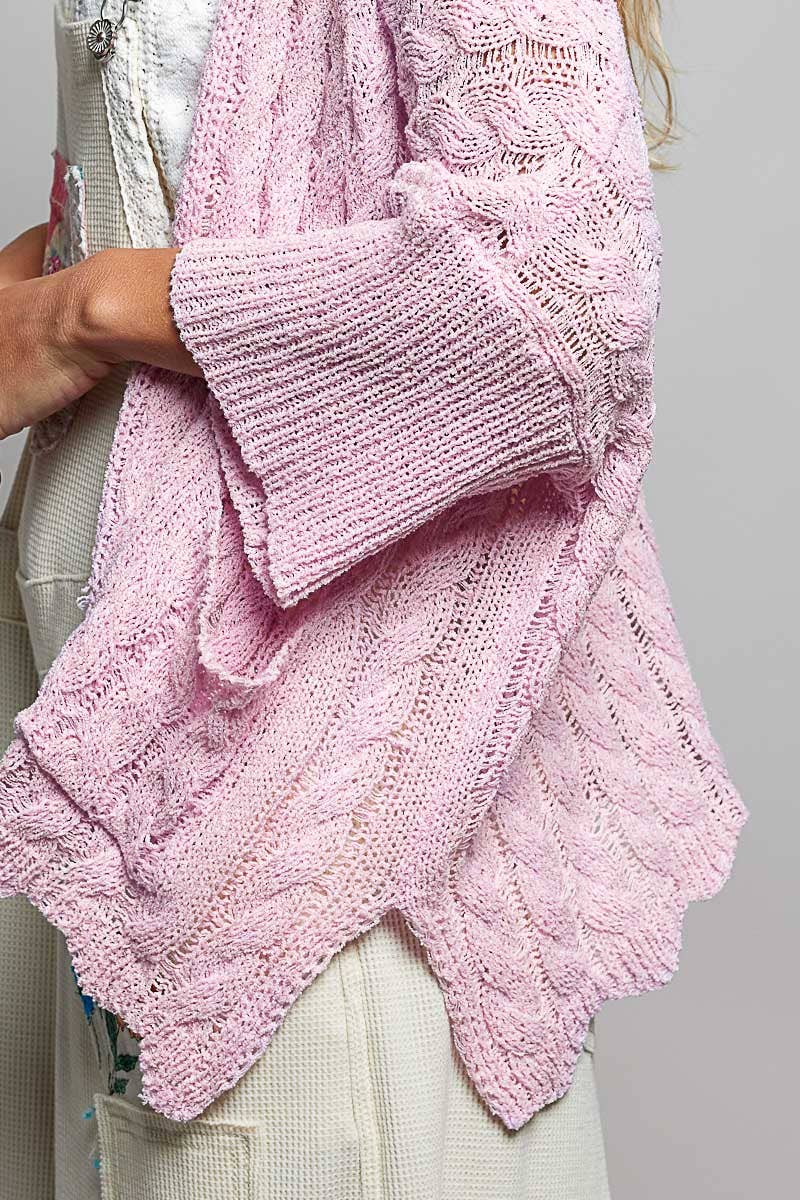 Short Sleeve Cable Sweater Cardigan