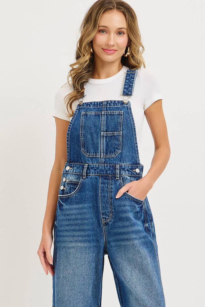 BARREL-LEG DENIM OVER-ALLS