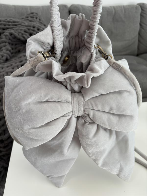 Free People Belle Velvet Bow Bag- Silver Blue