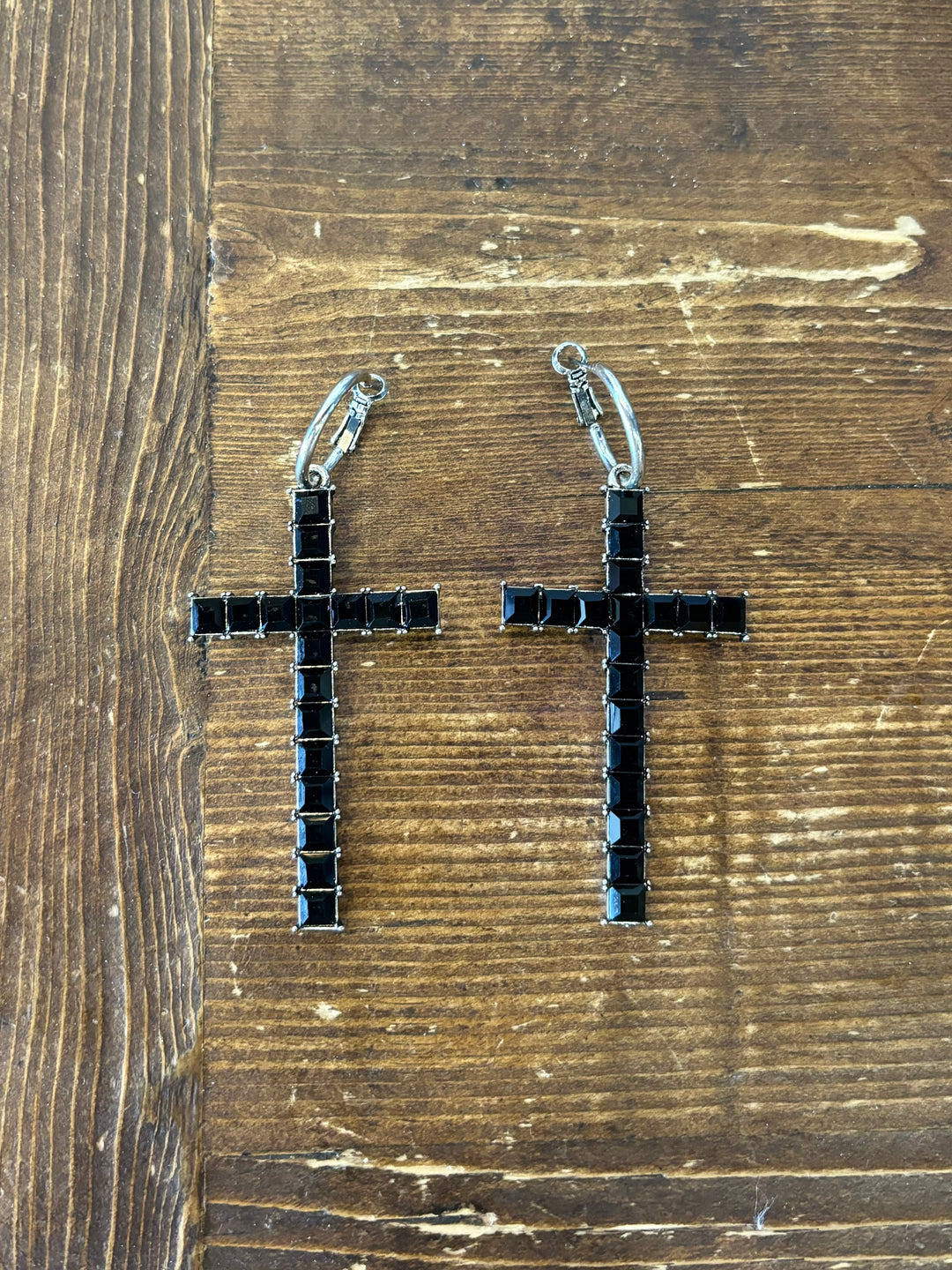 Black Rhinestone Cross Earrings