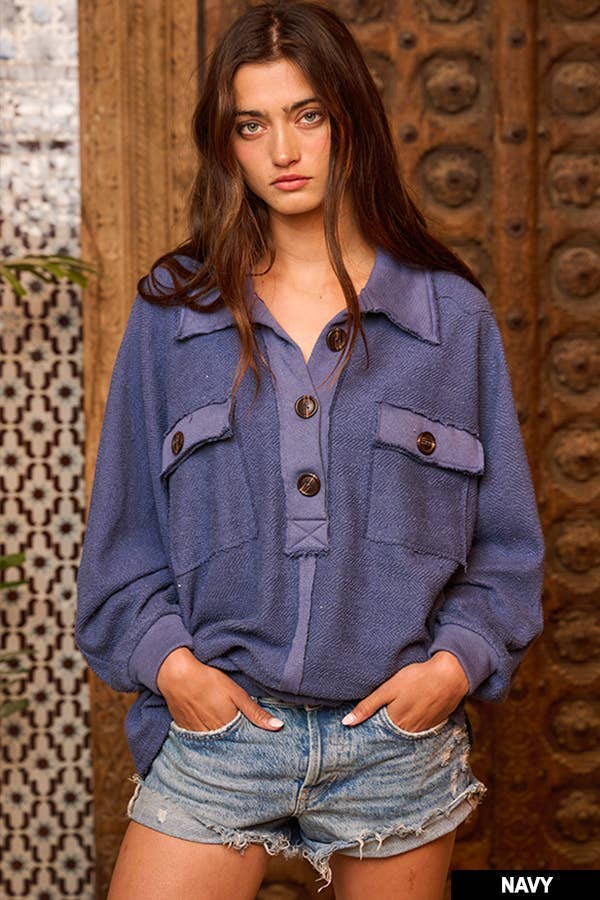 Burgundy French Terry Knit  Loose Fit Top