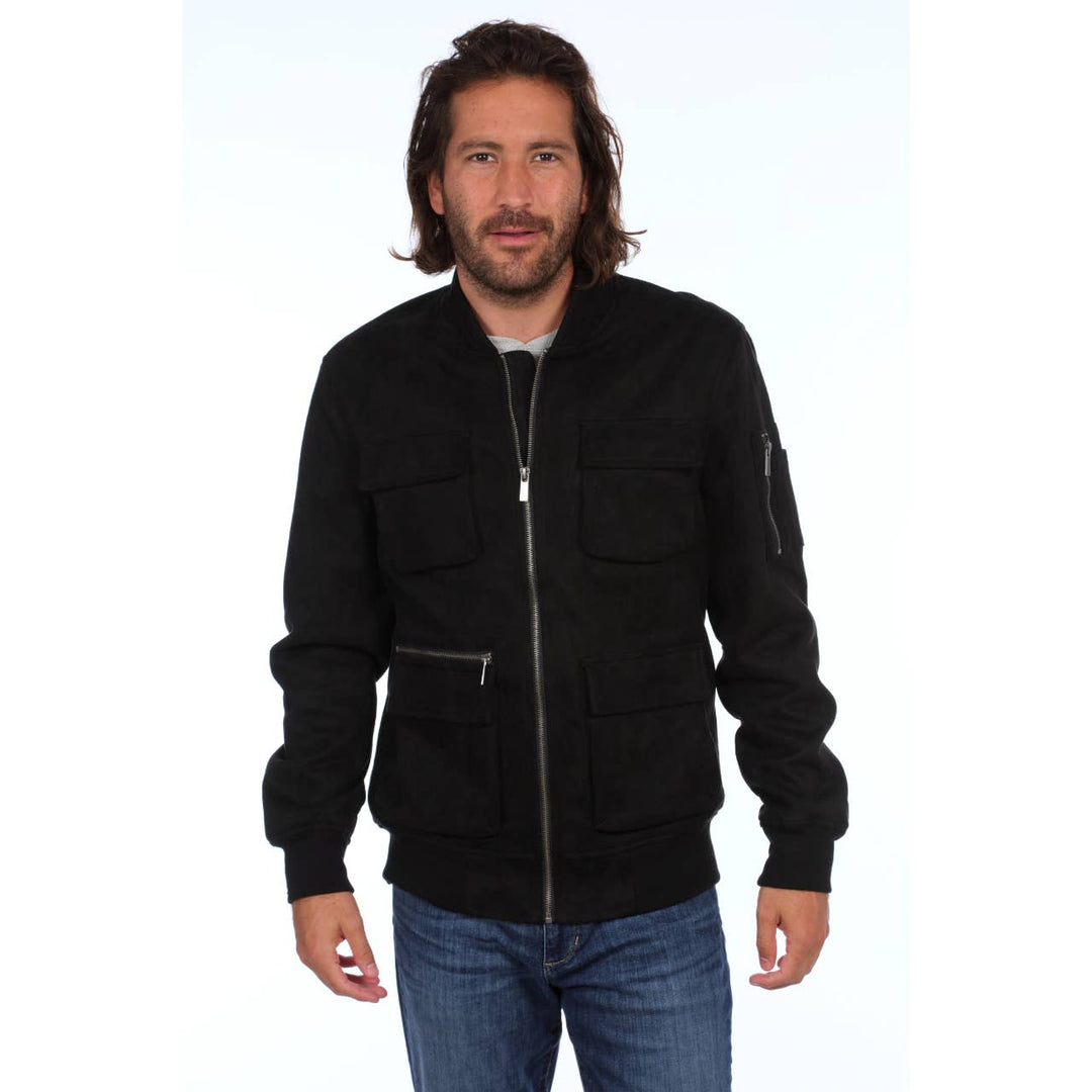 Austin Faux Suede Cargo Bomber Jacket
