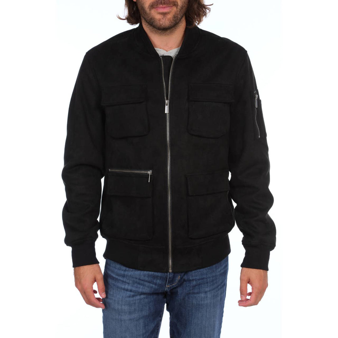 Austin Faux Suede Cargo Bomber Jacket