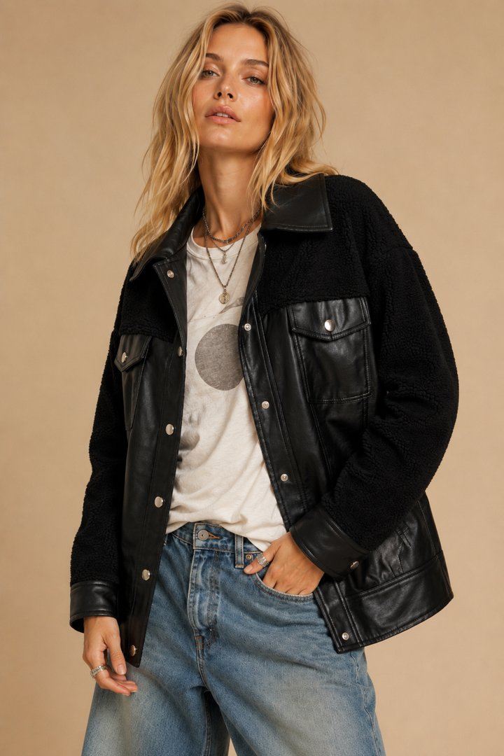 Faux Leather &amp; Sherpa Hybrid Shacket